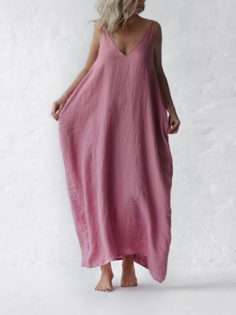 Seaside Tones NWT Nanami Linen Dress Blossom Pink Coastal Flowy Casual One Size